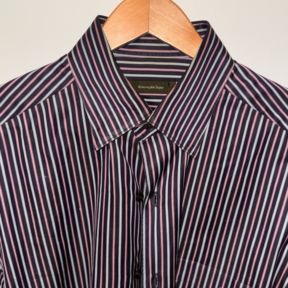 Ermenegildo Zegna Purple and White Striped Dress Shirt